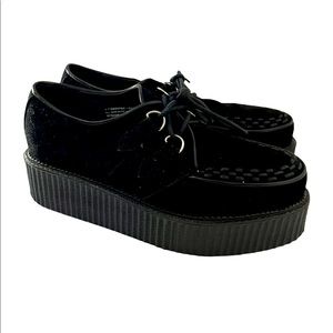 Demonia 2” Platform Goth Punk V- Creeper Black Suede Shoe READ DESCRIPTION